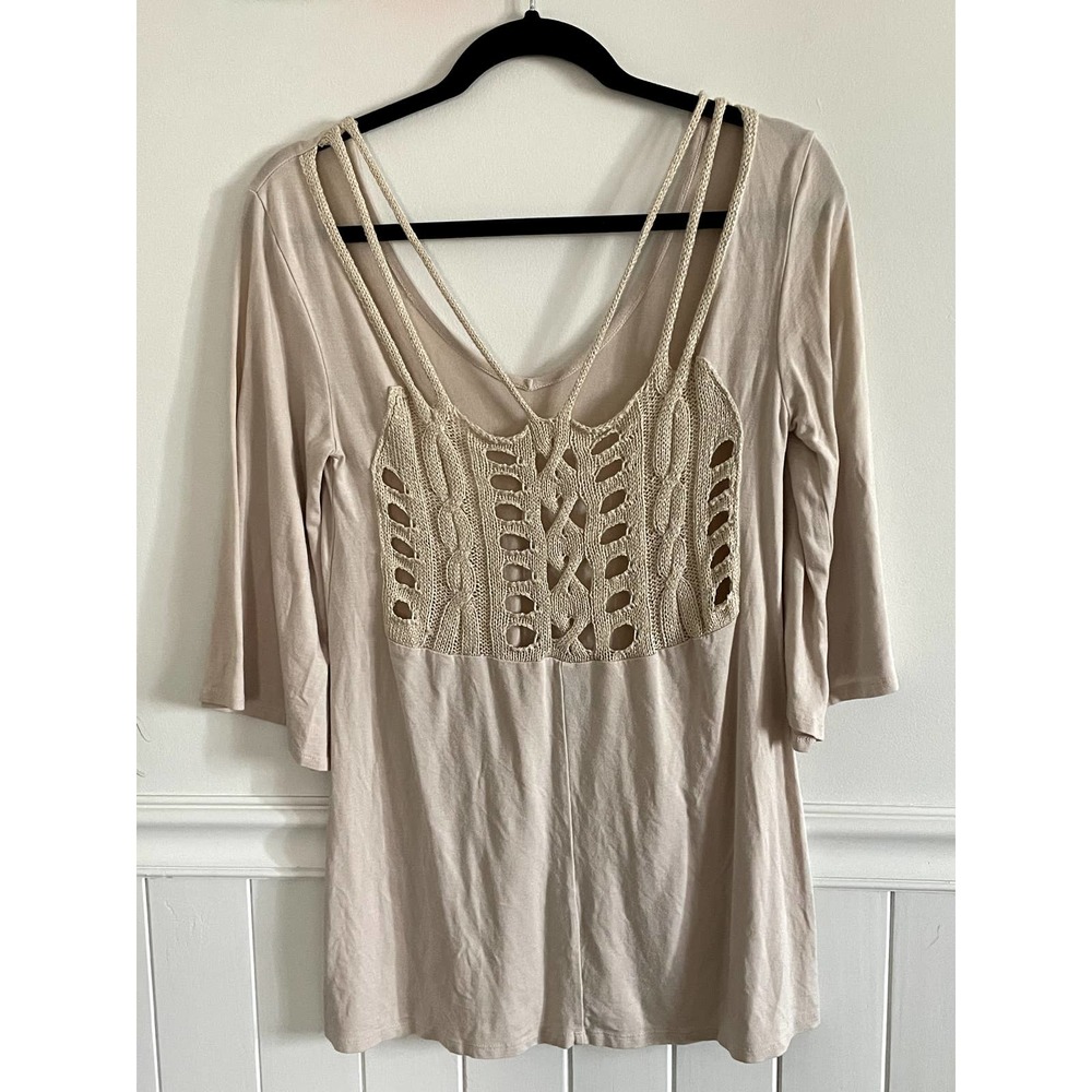 BKE red by Urban Outfitters crochet Boho Neutral Top Blouse Size Small-medium